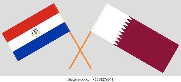 Crossed flags of Republic of Paraguay and Qatar. Official colors. Correct proportion. Vector illustration.
