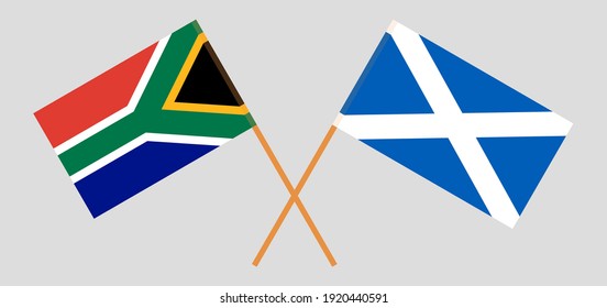 Crossed flags of Republic of South Africa and Scotland. Official colors. Correct proportion