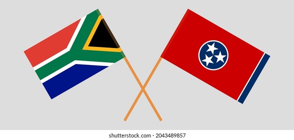 Crossed flags of Republic of South Africa and the State of Tennessee. Official colors. Correct proportion