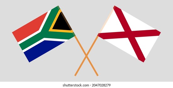 Crossed flags of Republic of South Africa and The State of Alabama. Official colors. Correct proportion