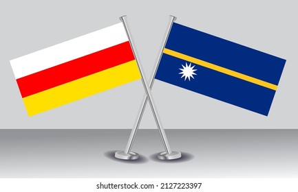 Crossed flags of Republic of South Ossetia and Nauru. Official colors. Correct proportion. Banner design