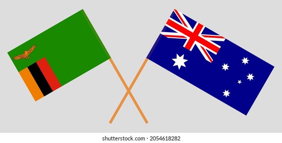 Crossed flags of the Republic of Zambia and Australia. Official colors. Correct proportion