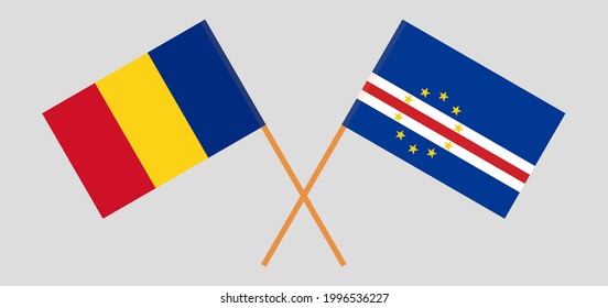 Crossed flags of Romania and Cape Verde. Official colors. Correct proportion