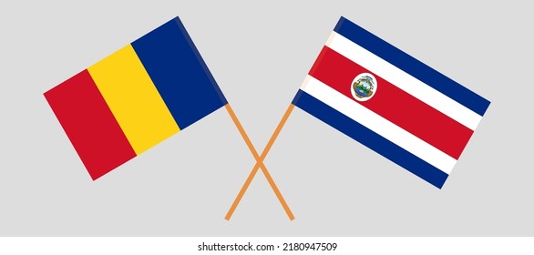 Crossed flags of Romania and Costa Rica. Official colors. Correct proportion. Vector illustration
