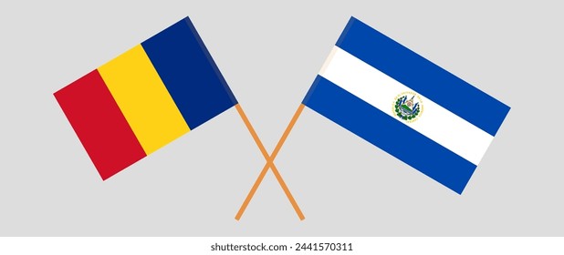 Crossed flags of Romania and El Salvador. Official colors. Correct proportion. Vector illustration
