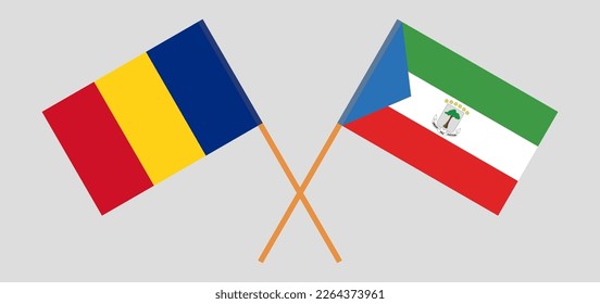 Crossed flags of Romania and Equatorial Guinea. Official colors. Correct proportion. Vector illustration

