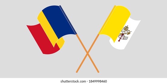 Crossed flags of Romania and Vatican