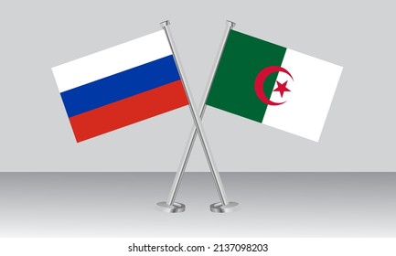 Crossed flags of Russia and Algeria. Official colors. Correct proportion. Banner design