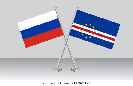 Crossed flags of Russia and CAPE VERDE. Official colors. Correct proportion. Banner design