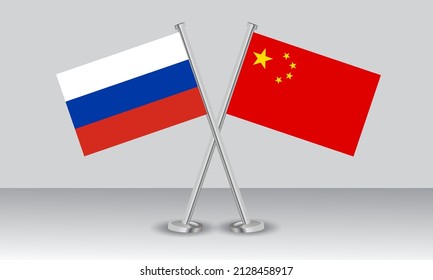 Crossed flags of Russia and China. Official colors. Correct proportion. Banner design