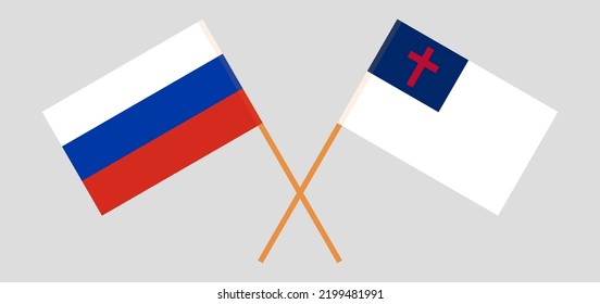 Banderas cruzadas de Rusia y cristiandad. Colores oficiales. Proporción correcta. Ilustración del vector