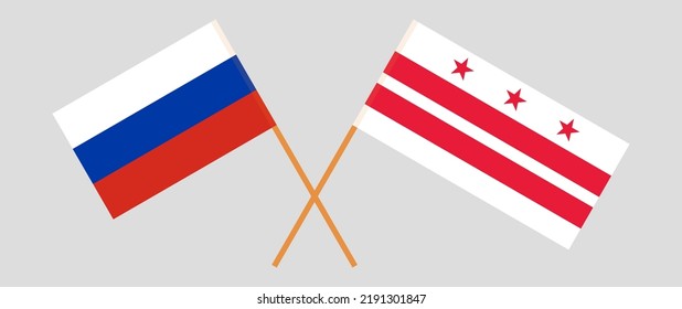 Crossed flags of Russia and the District of Columbia. Official colors. Correct proportion. Vector illustration
