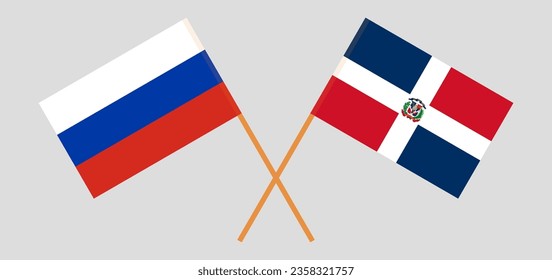 Crossed flags of Russia and Dominican Republic. Official colors. Correct proportion. Vector illustration
