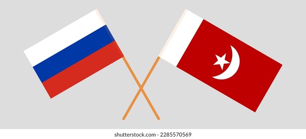 Banderas cruzadas de Rusia y El Emirato de Umm Al Quwain. Colores oficiales. Proporción correcta. Ilustración del vector
