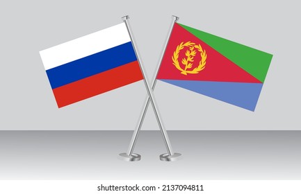 Crossed flags of Russia and Eritrea. Official colors. Correct proportion. Banner design