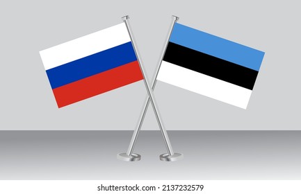 Crossed flags of Russia and Estonia. Official colors. Correct proportion. Banner design