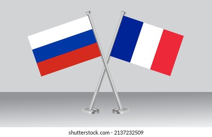 Crossed flags of Russia and France. Official colors. Correct proportion. Banner design