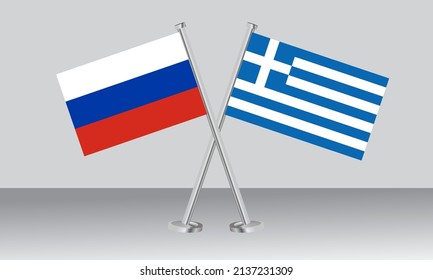 Crossed flags of Russia and Greece. Official colors. Correct proportion. Banner design