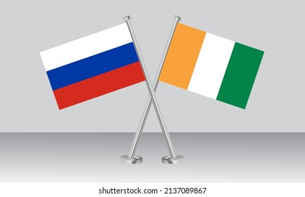 Crossed flags of Russia and Ivory Coast. Official colors. Correct proportion. Banner design