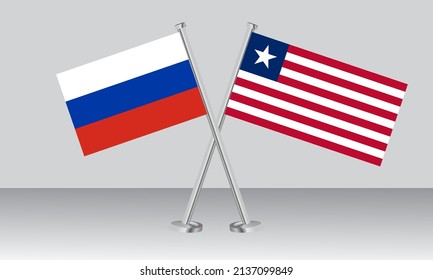 Crossed flags of Russia and Liberia. Official colors. Correct proportion. Banner design
