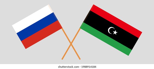 Crossed flags of Russia and Libya. Official colors. Correct proportion
