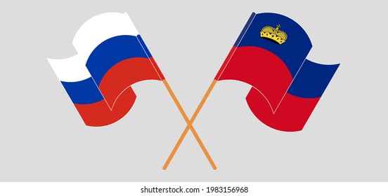 Crossed flags of Russia and Liechtenstein. Official colors. Correct proportion