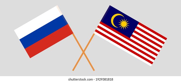 Crossed flags of Russia and Malaysia. Official colors. Correct proportion