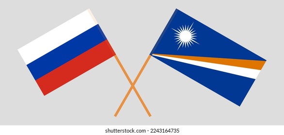 Crossed flags of Russia and Marshall Islands. Official colors. Correct proportion. Vector illustration
