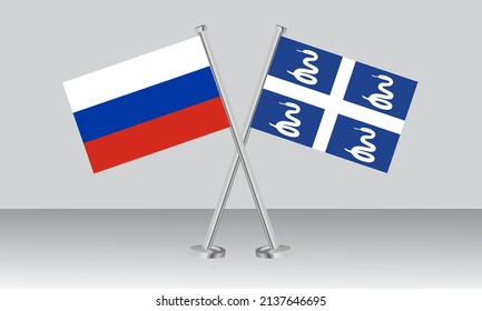 Crossed flags of Russia and Martinique. Official colors. Correct proportion. Banner design