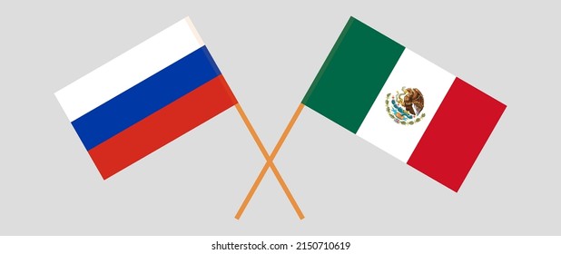 Crossed flags of Russia and Mexico. Official colors. Correct proportion