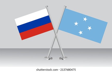 Crossed flags of Russia and Micronesia. Official colors. Correct proportion. Banner design