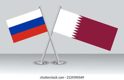 Crossed flags of Russia and Qatar. Official colors. Correct proportion. Banner design

