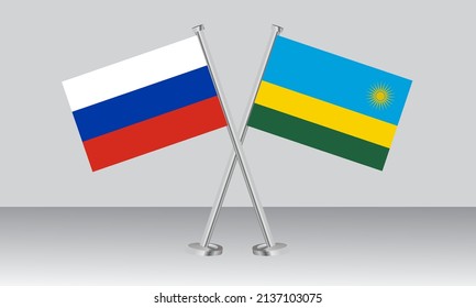Crossed flags of Russia and Rwanda. Official colors. Correct proportion. Banner design