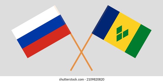 Crossed flags of Russia and Saint Vincent and the Grenadines. Official colors. Correct proportion. Vector illustration
