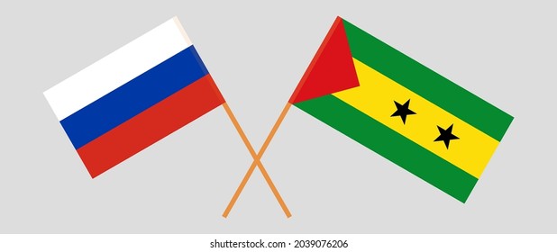 Crossed flags of Russia and Sao Tome and Principe. Official colors. Correct proportion