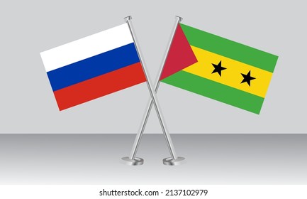 Crossed flags of Russia and  Sao Tome Principe. Official colors. Correct proportion. Banner design