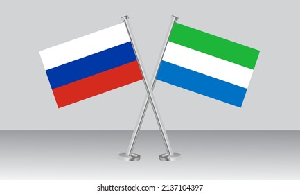 Crossed flags of Russia and Sierra Leone. Official colors. Correct proportion. Banner design