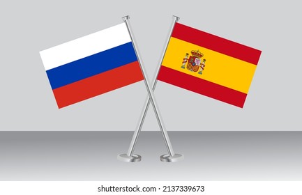 Crossed flags of Russia and Spain. Official colors. Correct proportion. Banner design