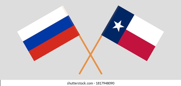 Crossed flags of Russia and the State of Texas. Official colors. Correct proportion. Vector illustration
