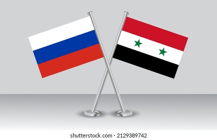 Crossed flags of Russia and Syria. Official colors. Correct proportion. Banner design
