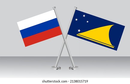 Crossed flags of Russia and Tokelau. Official colors. Correct proportion. Banner design