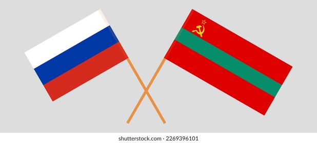 Crossed flags of Russia and Transnistria. Official colors. Correct proportion. Vector illustration
