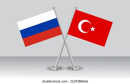 Crossed flags of Russia and Turkey. Official colors. Correct proportion. Banner design
