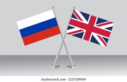 Gekreuzte Flaggen Russlands und Großbritanniens. Offizielle Farben. Richtiger Anteil. Banner-Design