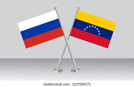 Crossed flags of Russia and Venezuela. Official colors. Correct proportion. Banner design