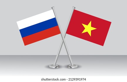 Crossed flags of Russia and Vietnam. Official colors. Correct proportion. Banner design