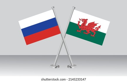 Crossed flags of Russia and Wales. Official colors. Correct proportion. Banner design