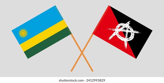 Crossed flags of Rwanda and anarchy. Official colors. Correct proportion. Vector illustration
