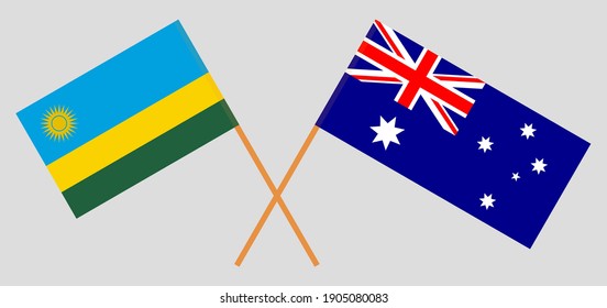 Crossed flags of Rwanda and Australia. Official colors. Correct proportion. Vector illustration
