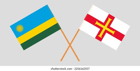 Banderas cruzadas de Ruanda y Bailiwick de Guernsey. Colores oficiales. Proporción correcta. Ilustración del vector

